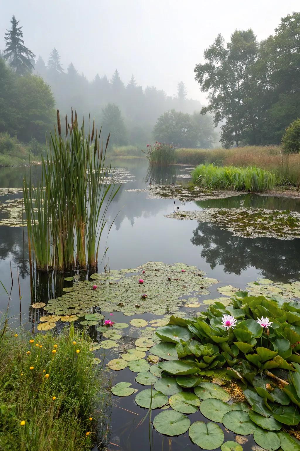 An aquatic flora exhibition exhibiting a variety of water and peripheral plants.