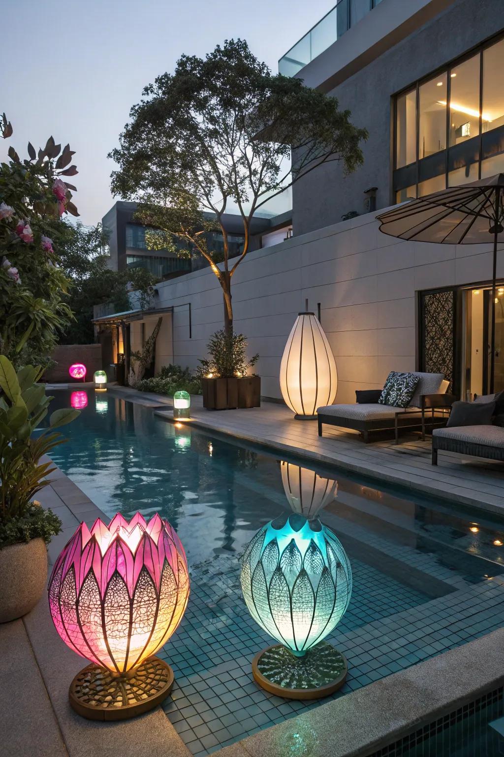 Light sculptures add an artistic flair to your pool area.