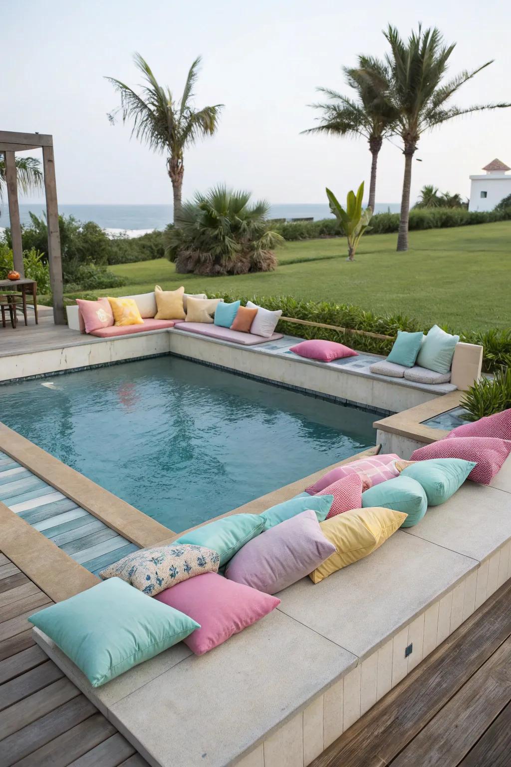 Built-in seating offers functionality and a cohesive look for your pool deck.