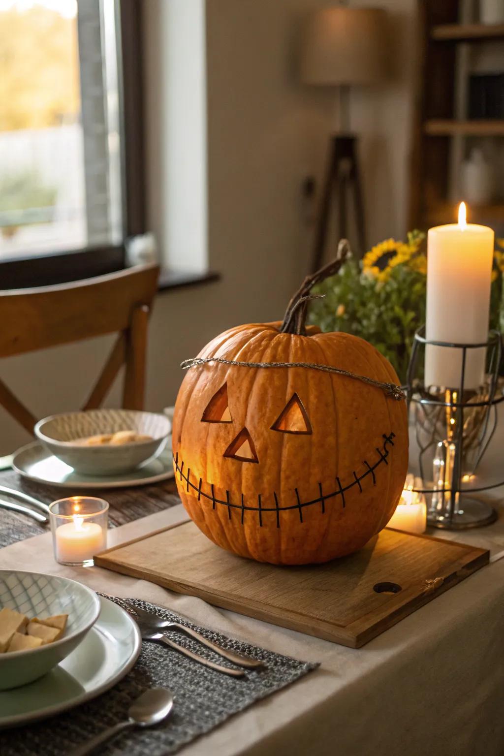 A pumpkin with orthodontics introduces humor and allure to your Halloween décor.