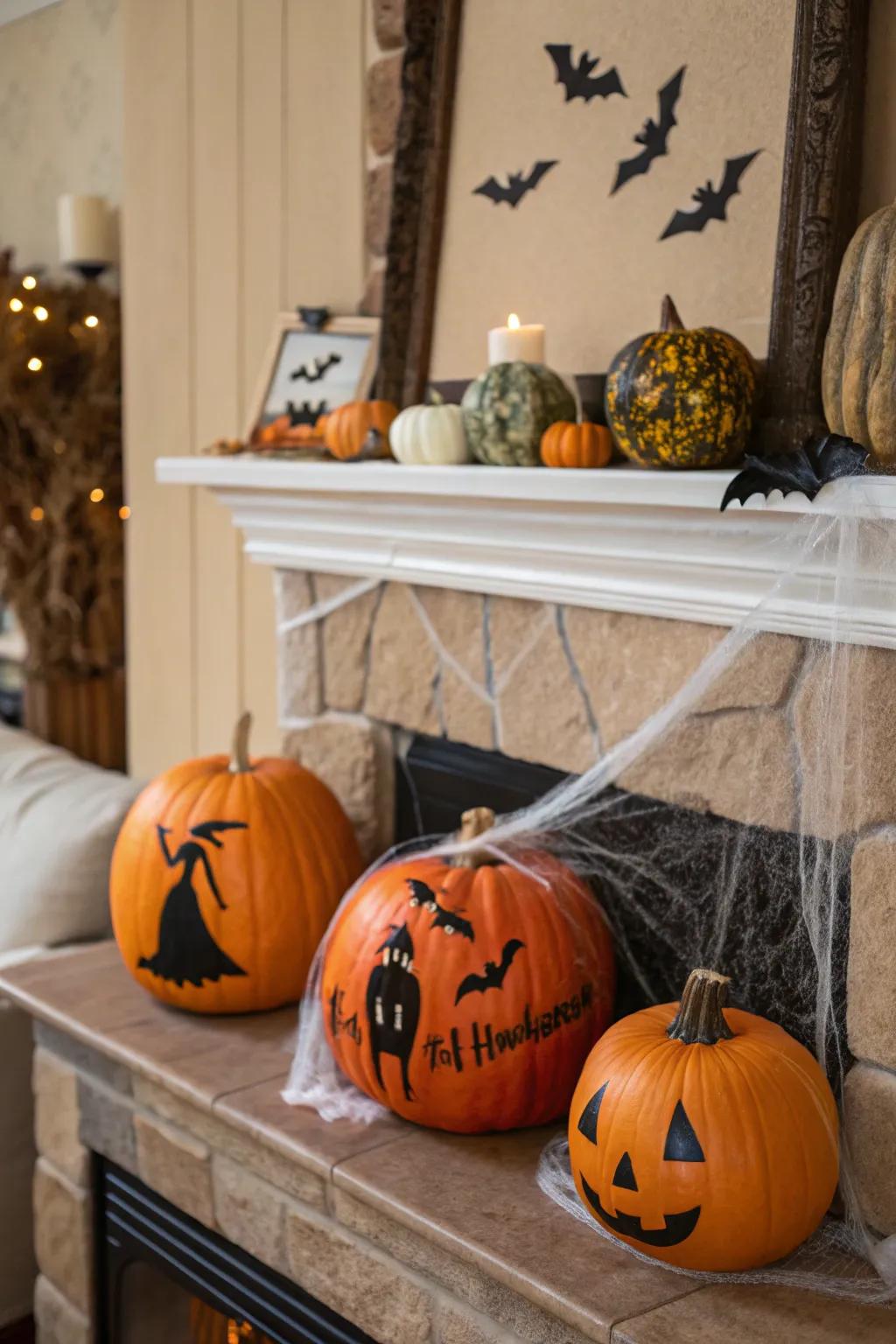 Celebrate Halloween through conventional pumpkin designs portraying symbolic figures.