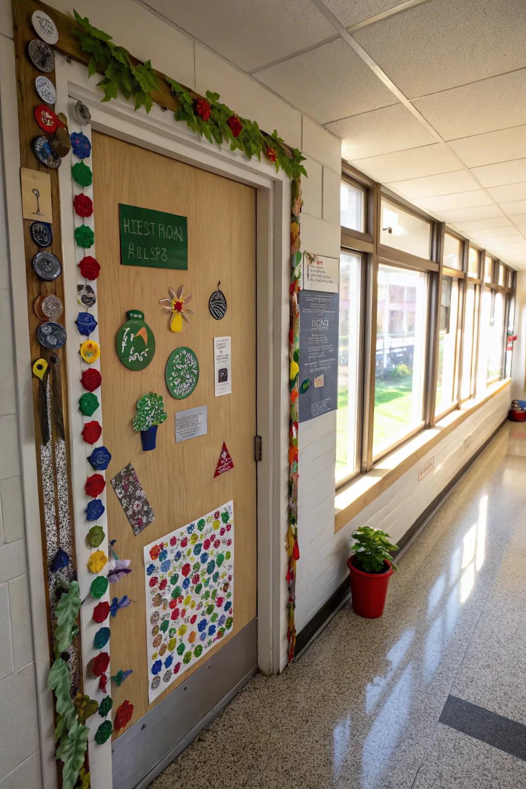 Have fun with eco-friendly, recycled door décor.