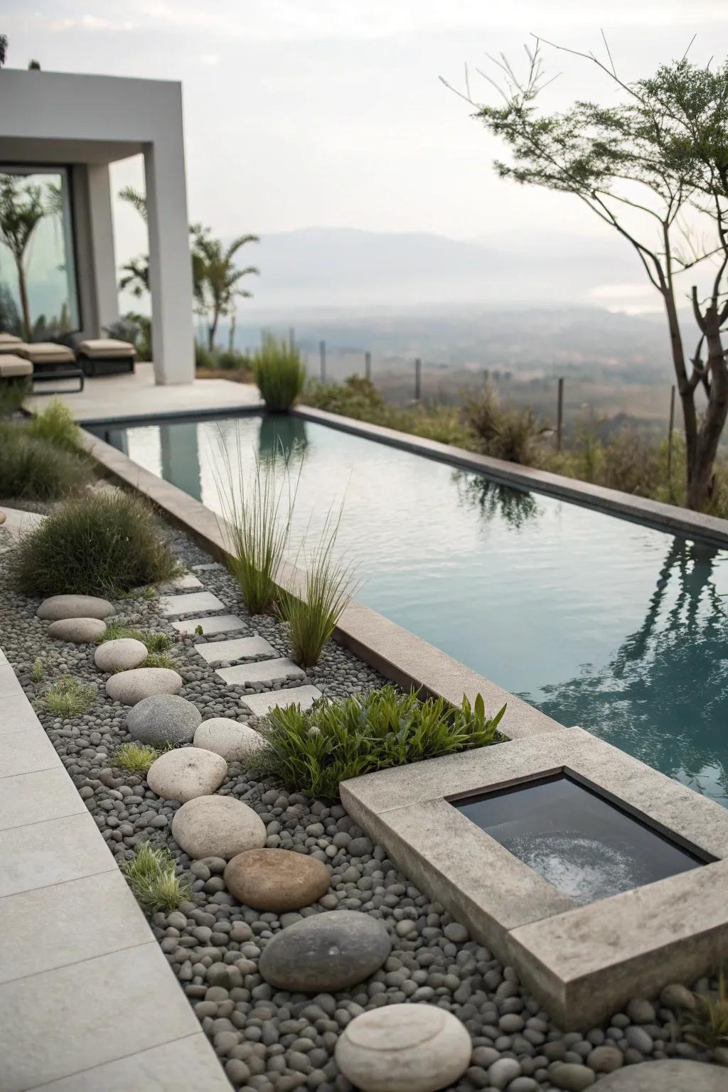 A Zen-inspired design delivers a tranquil poolside escape.