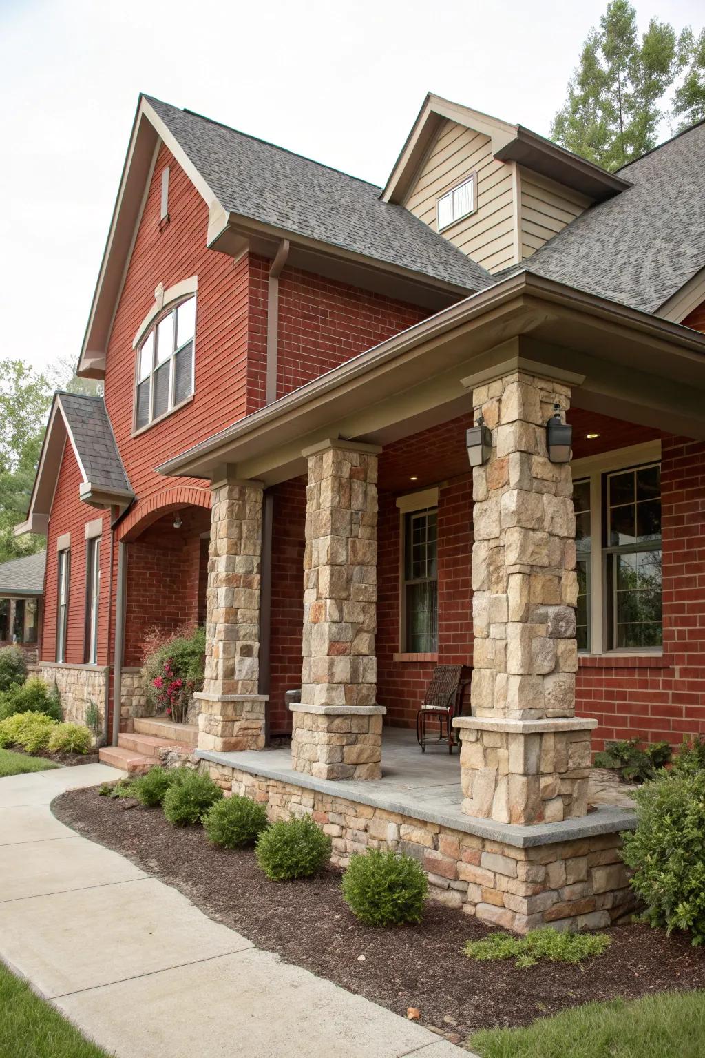 Stone accents introduce texture to this red brick house.