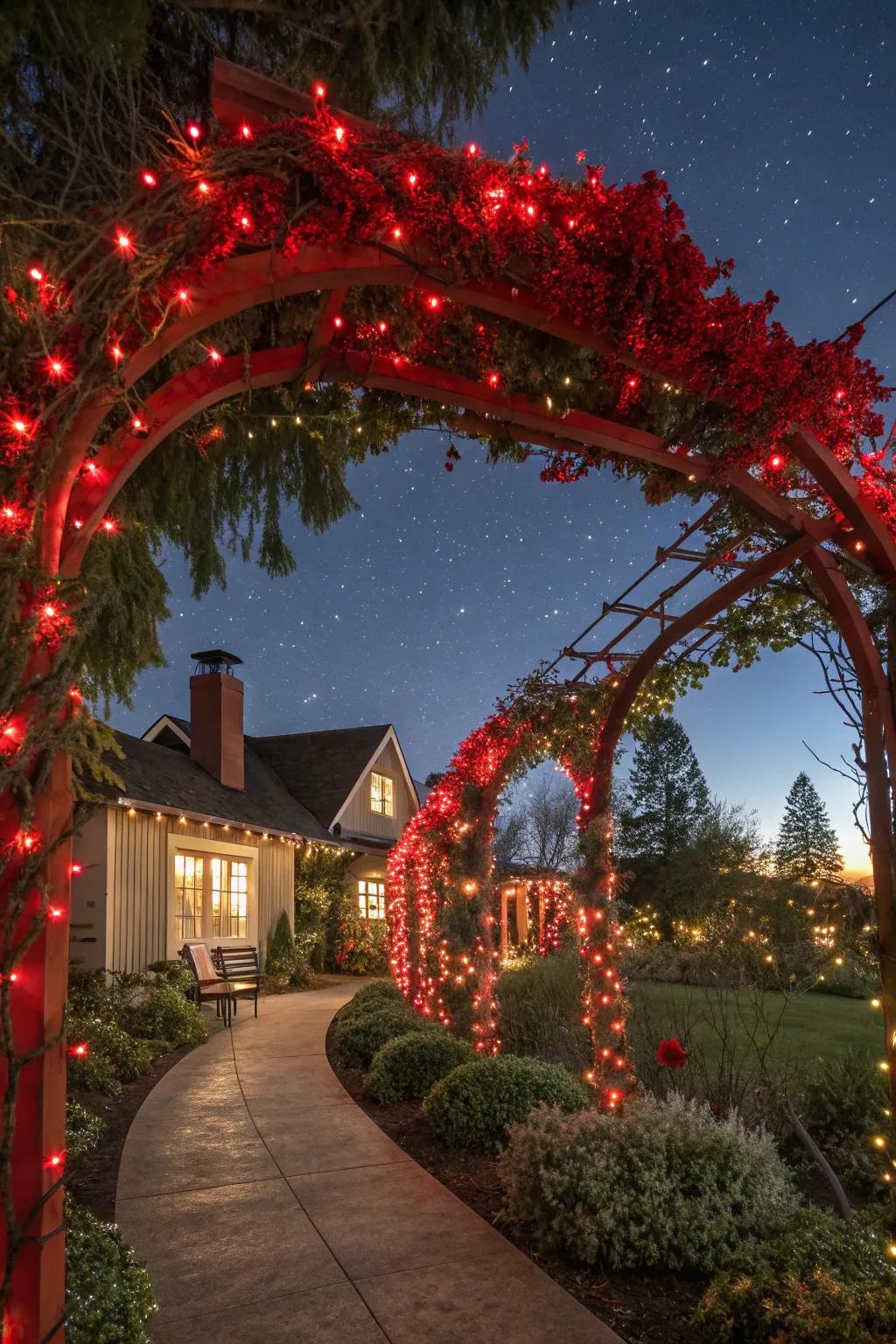Ruby outdoor lights conceiving a festive shimmer.
