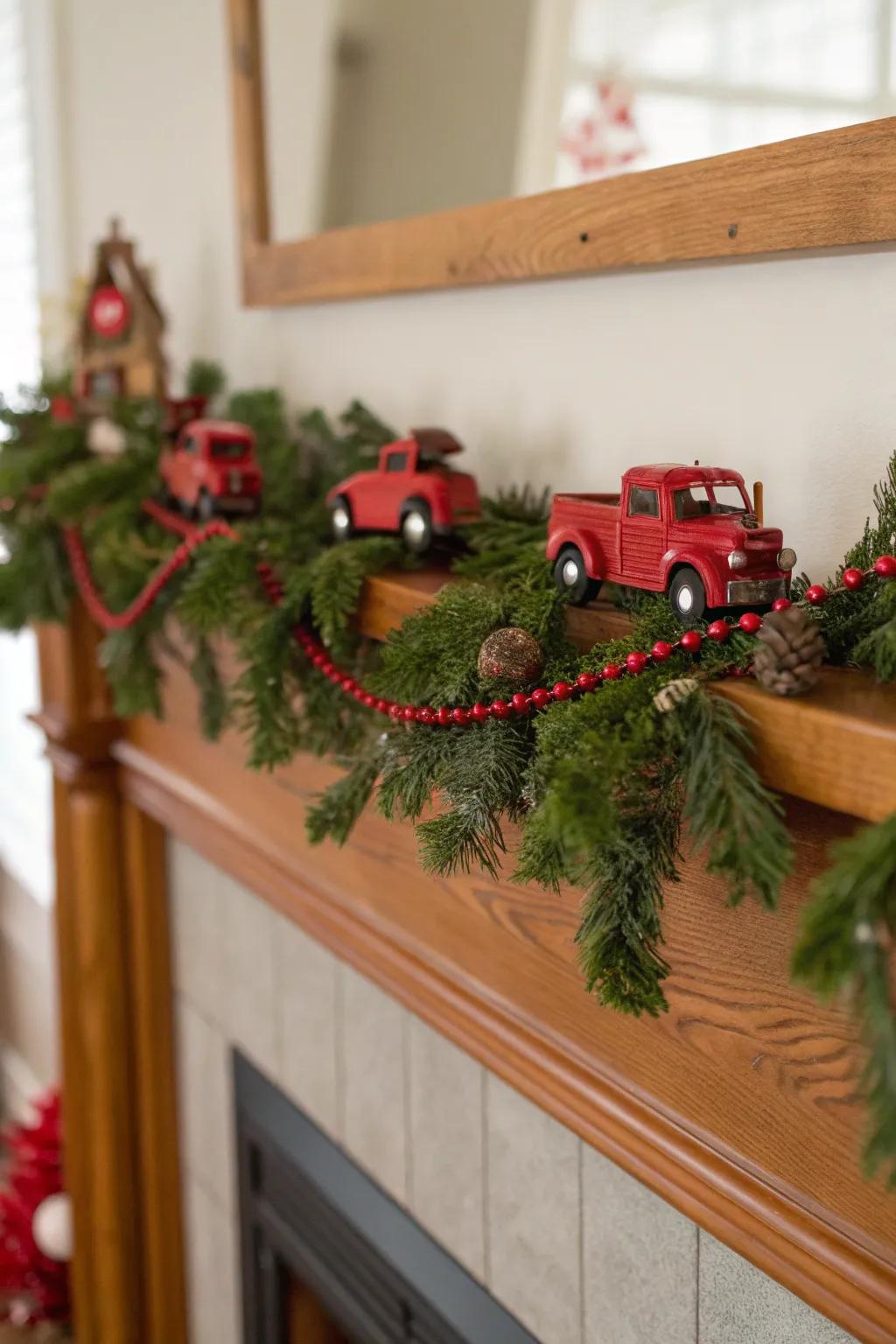 Playful festoon showcasing crimson pickups appending holiday cheer.