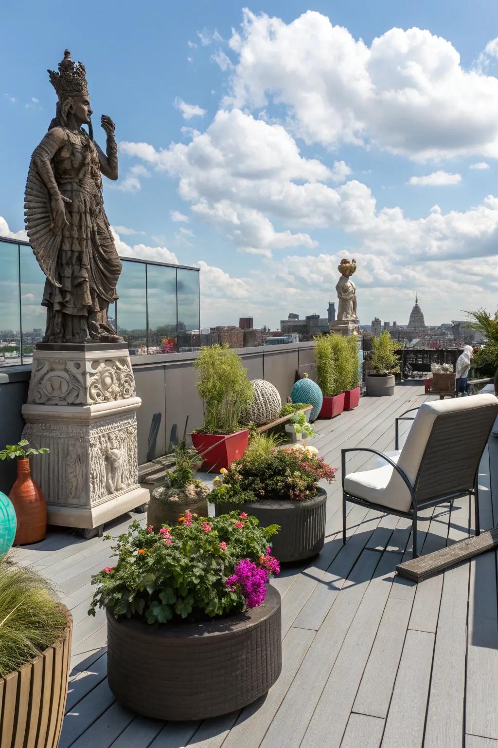 Express your creativity freely on your rooftop deck with unique creative accents.