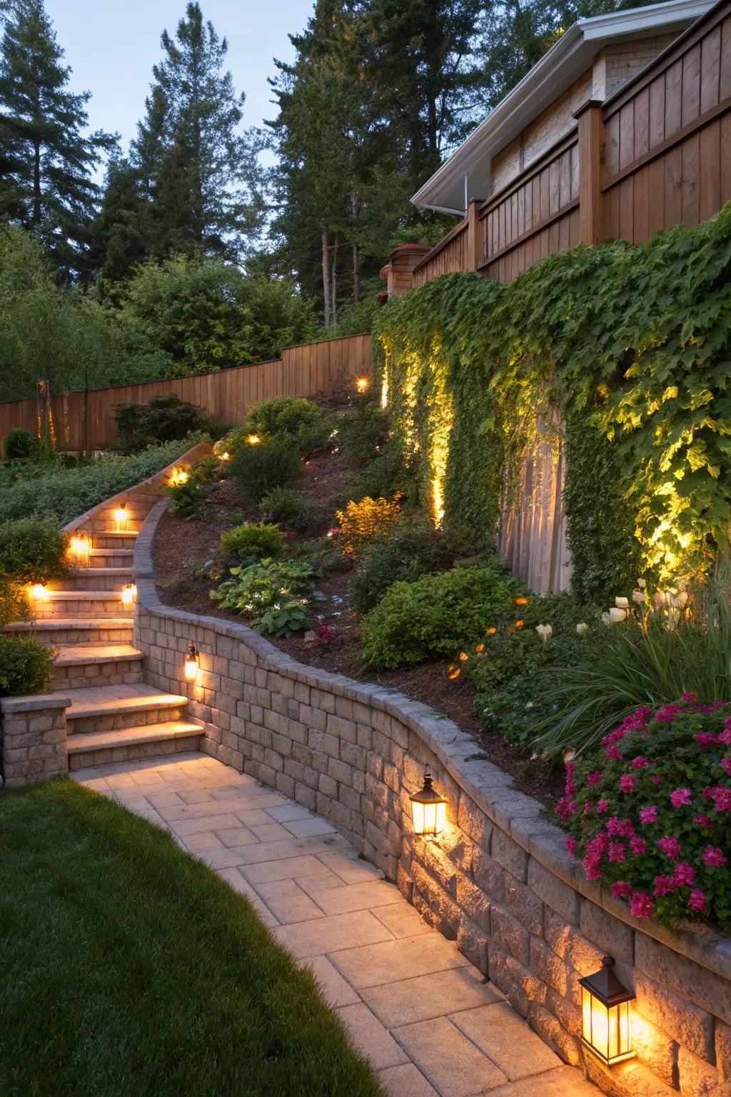 Outdoor spaces benefit from integrated lighting in terms of safety and atmosphere.