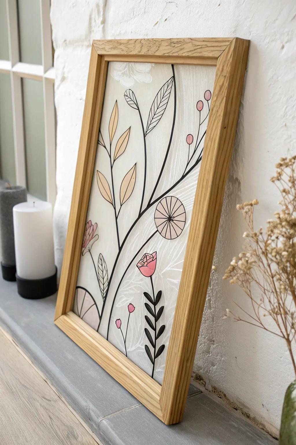 Embrace subtle elegance utilizing this exquisite reversed glass artistry piece, where simplicity encounters subtlety.