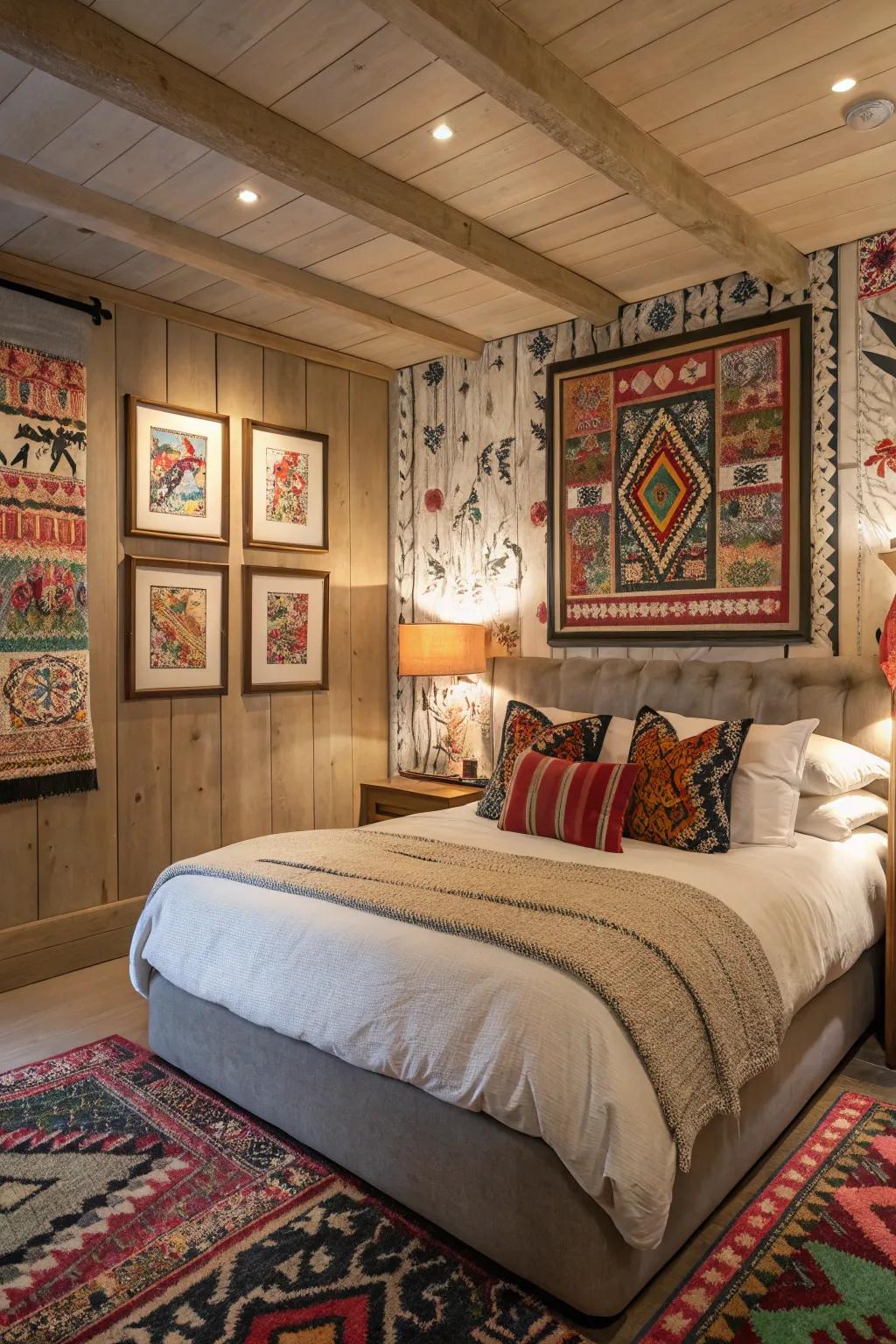 Bold art works transform and elevate the room's energy.
