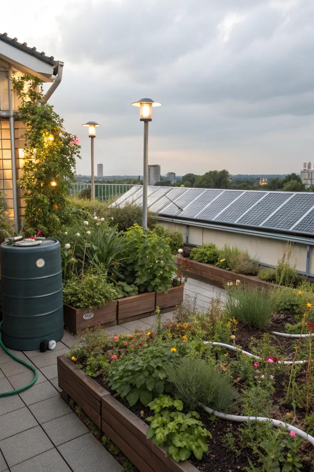 Ecological components aid in fabricating an environmentally responsible rooftop garden.