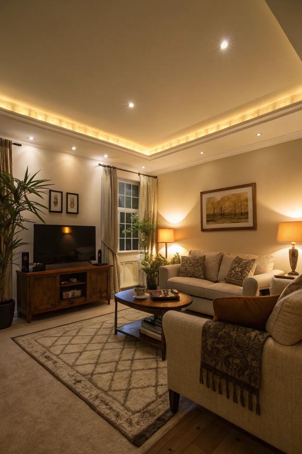 Accomplish a modern aesthetic through cove lighting, seamlessly blending subtle illumination with architectural finesse.