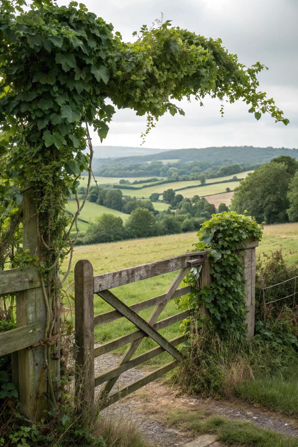 A charming portal adorned with climbing vines.