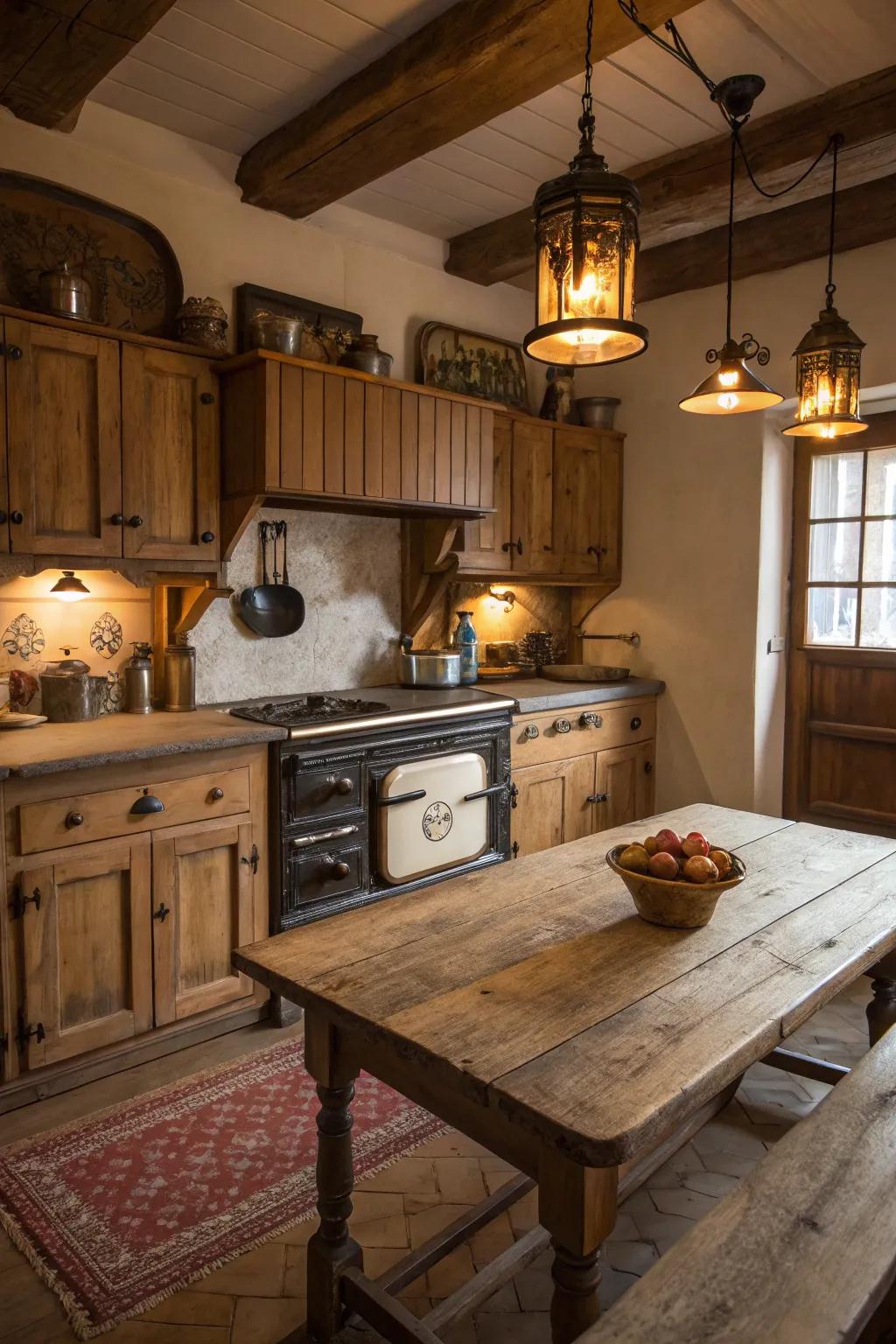 Conventional metal lighting enhances the rural ambiance.