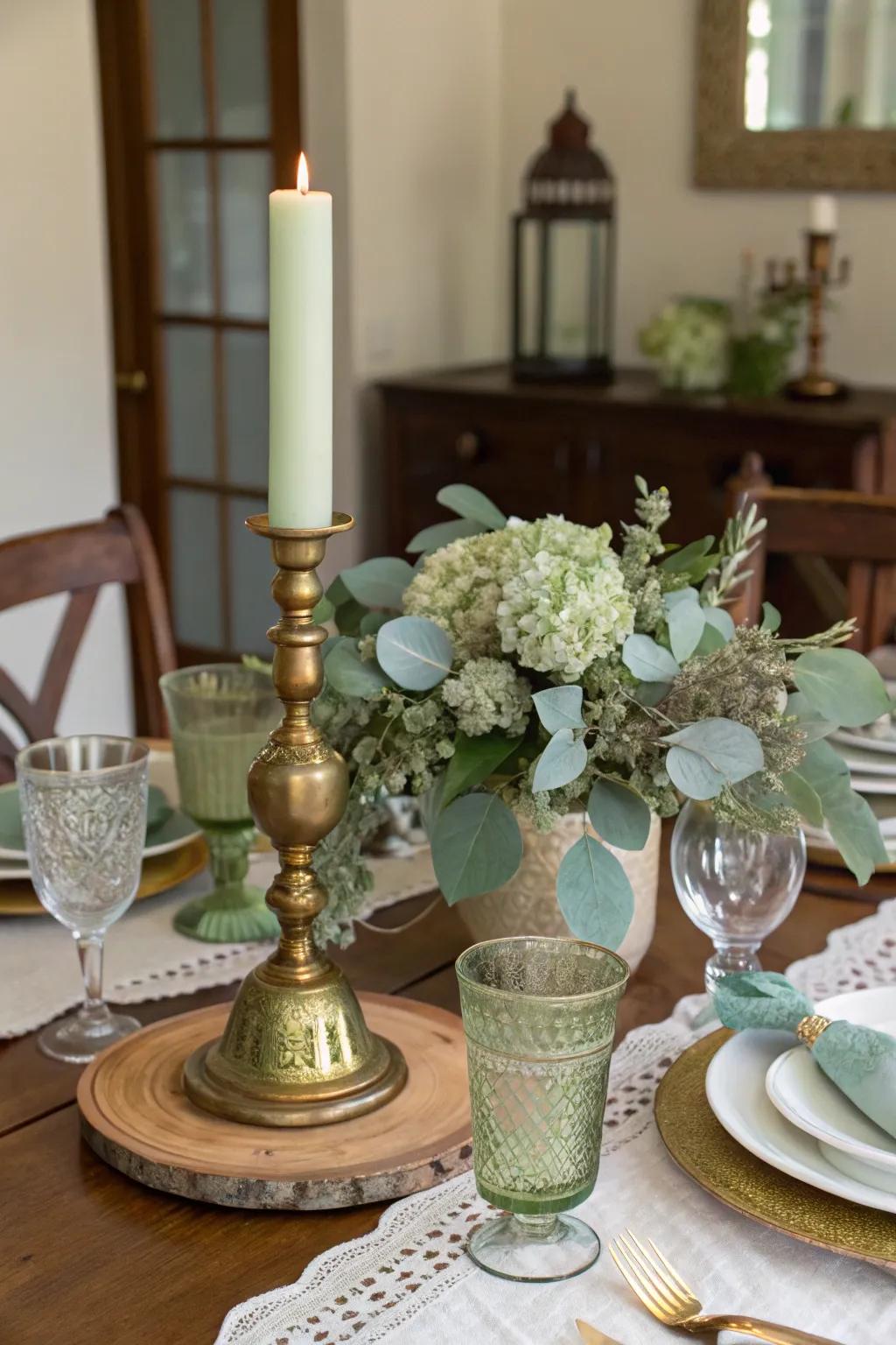 Brass embellishments will introduce vintage charm to your verdant centerpiece.