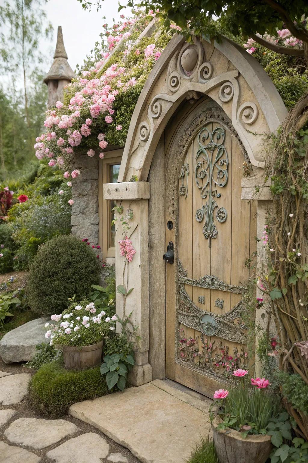 Enchanted realm vibes enthrall visitors at this magical garden door.