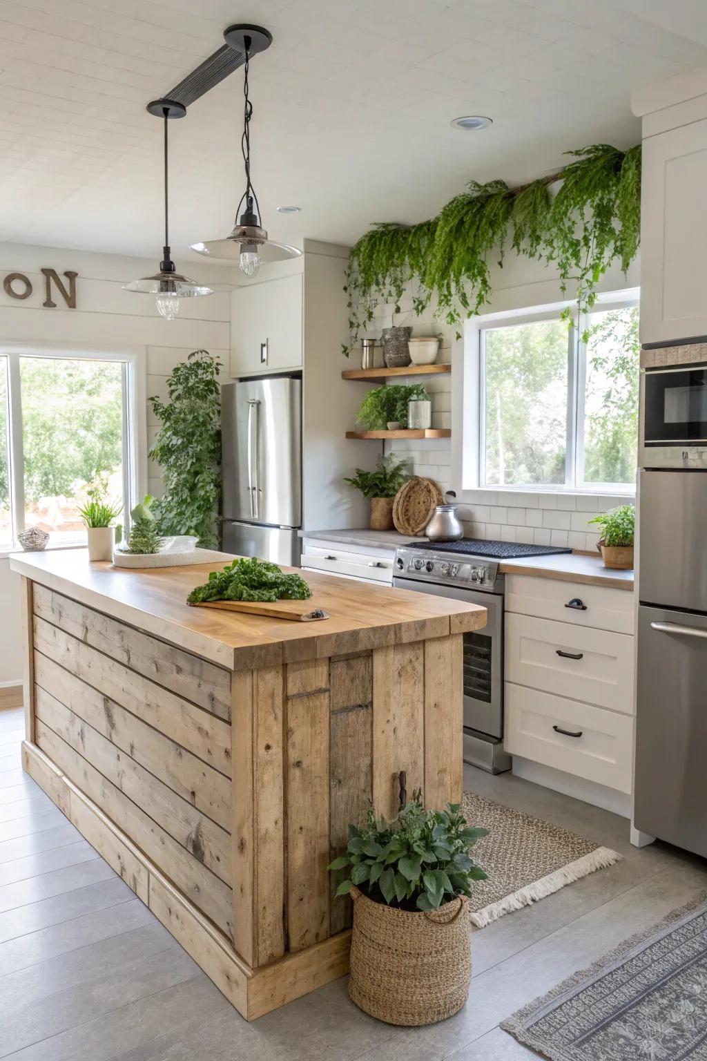 Environmentally conscious shiplap island crafted from sustainable resources.