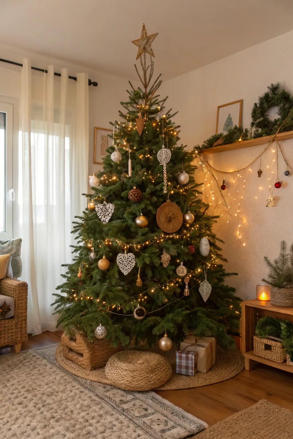 Eco-conscious elegance with reconstituted decorations.