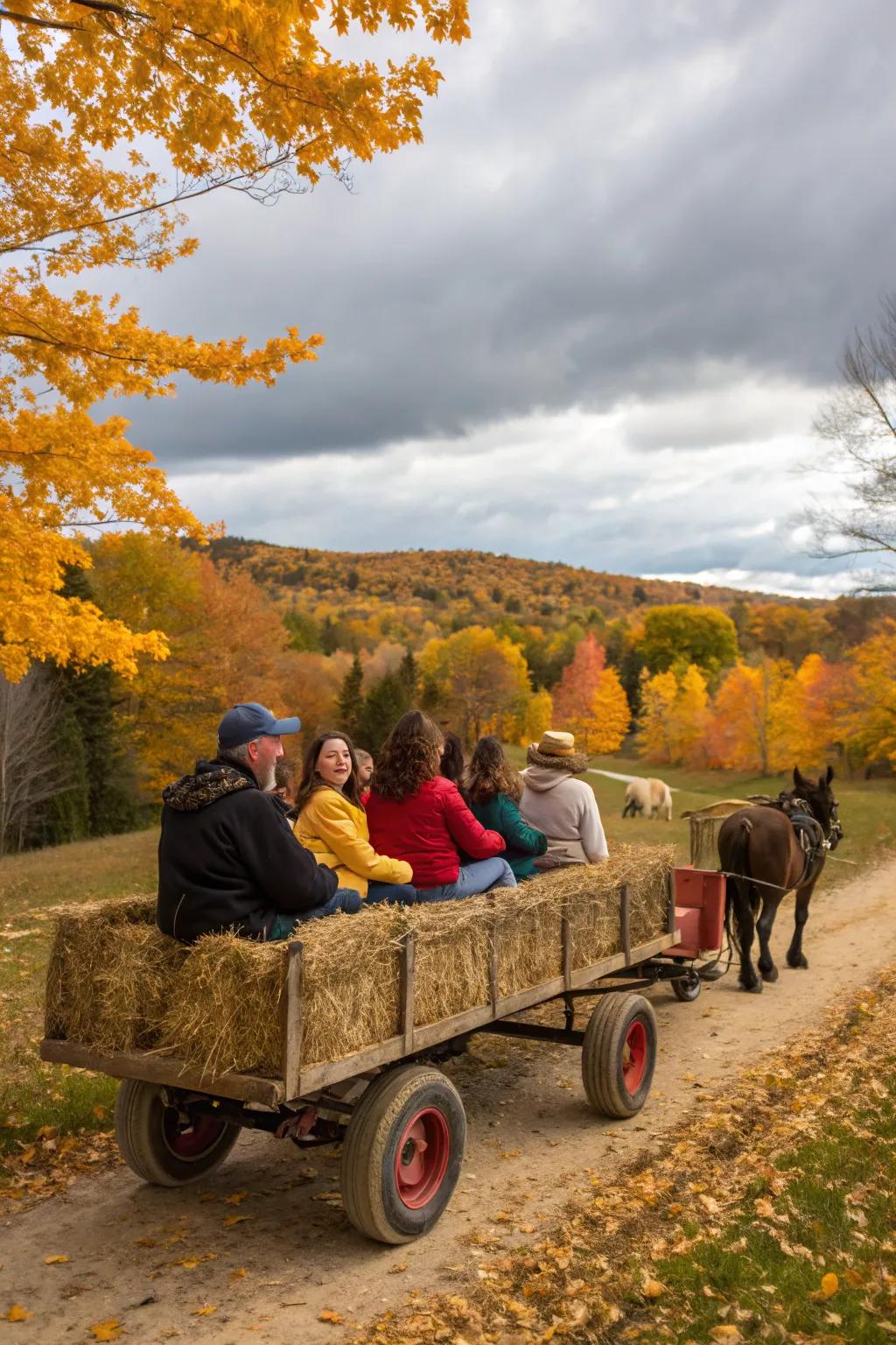 Hayrides convey mobility and gaiety to seasonal sessions.
