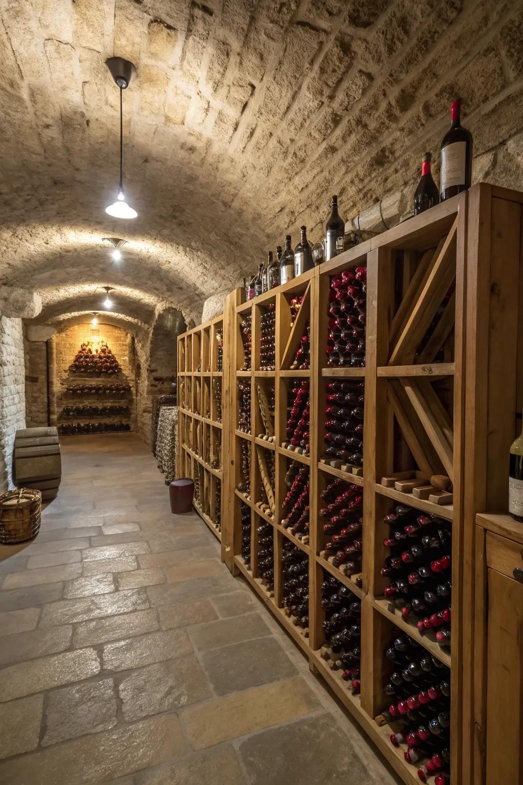 A basement wine cellar introduces sophistication and flair.