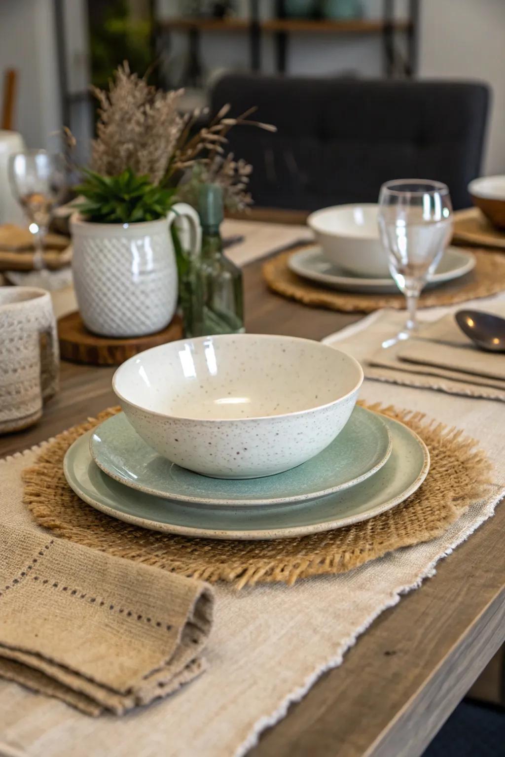 Blending patterns adds depth to the table decor.
