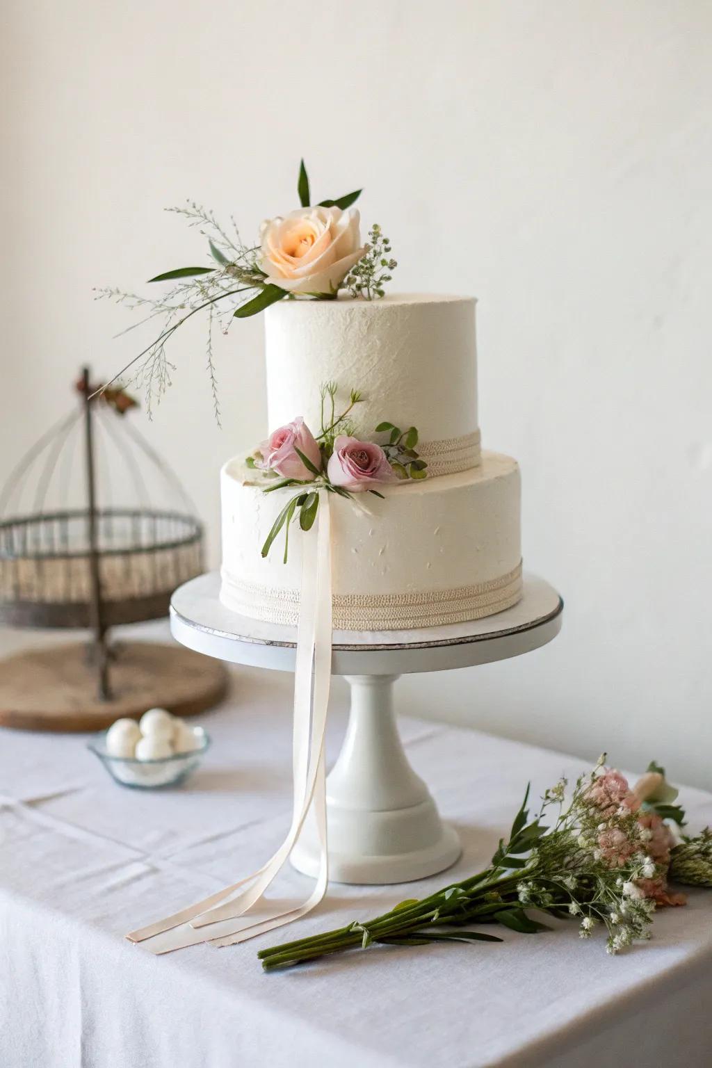 A minimalist cake display allows the cake’s beauty to take center stage.