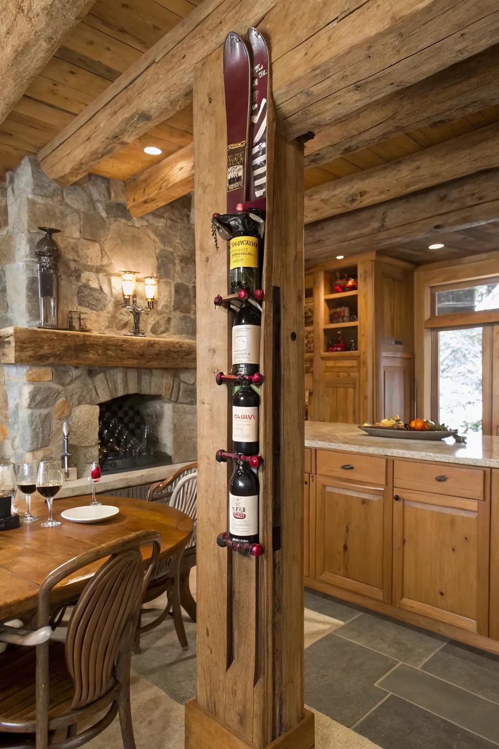 Display your wine in style with a ski-themed rack.