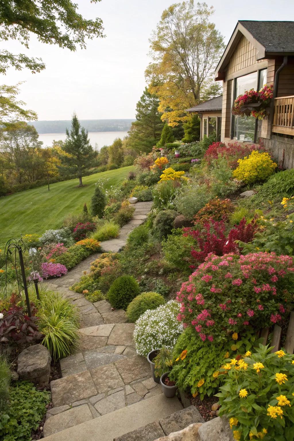 Perennial aesthetic appeal through considerate vegetation assortment.