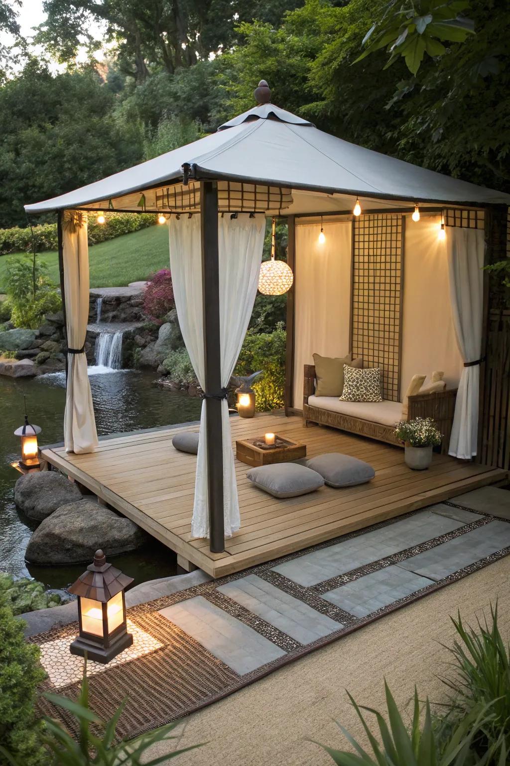 A zen mindfulness expanse extends a peaceful sanctuary.