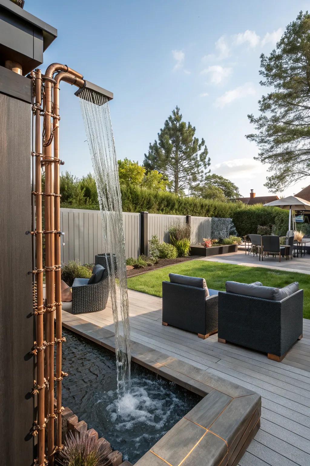 A copper conduit waterfall injects industrial refinement and character.