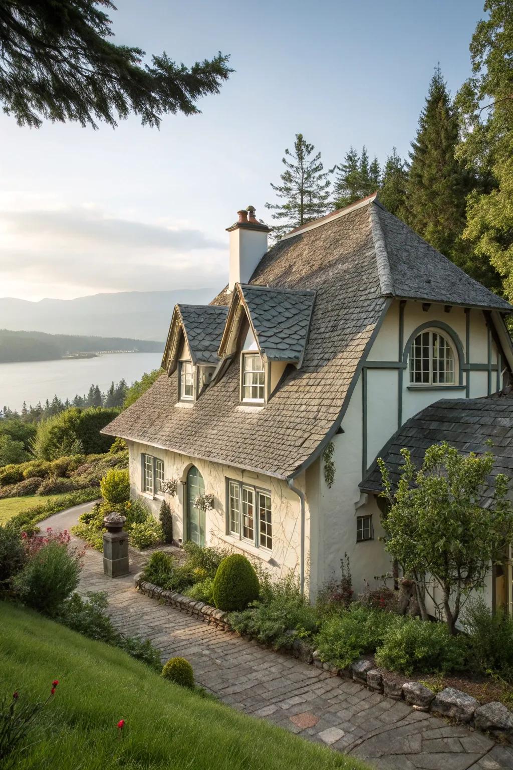A distinctive cottage design with uneven features.