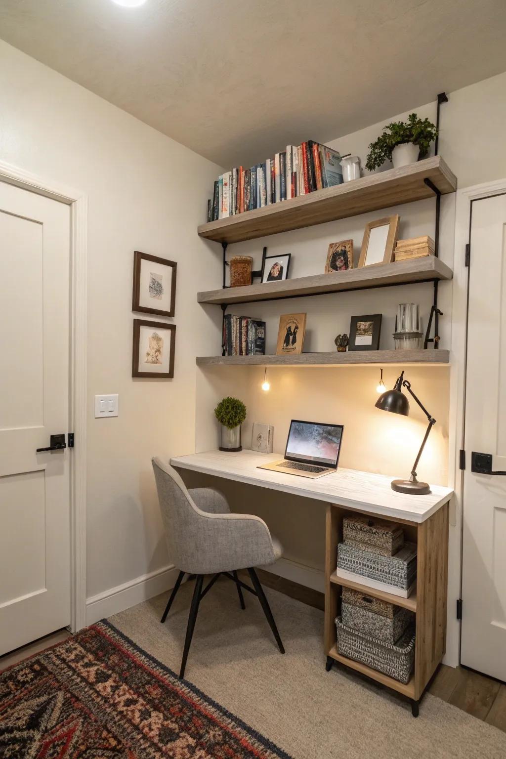 Suspension furnishings liberate floor space within a den.