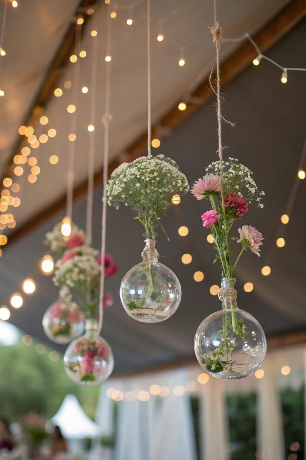 Suspended vitreous orbs fashion a dreamy botanical spectacle.