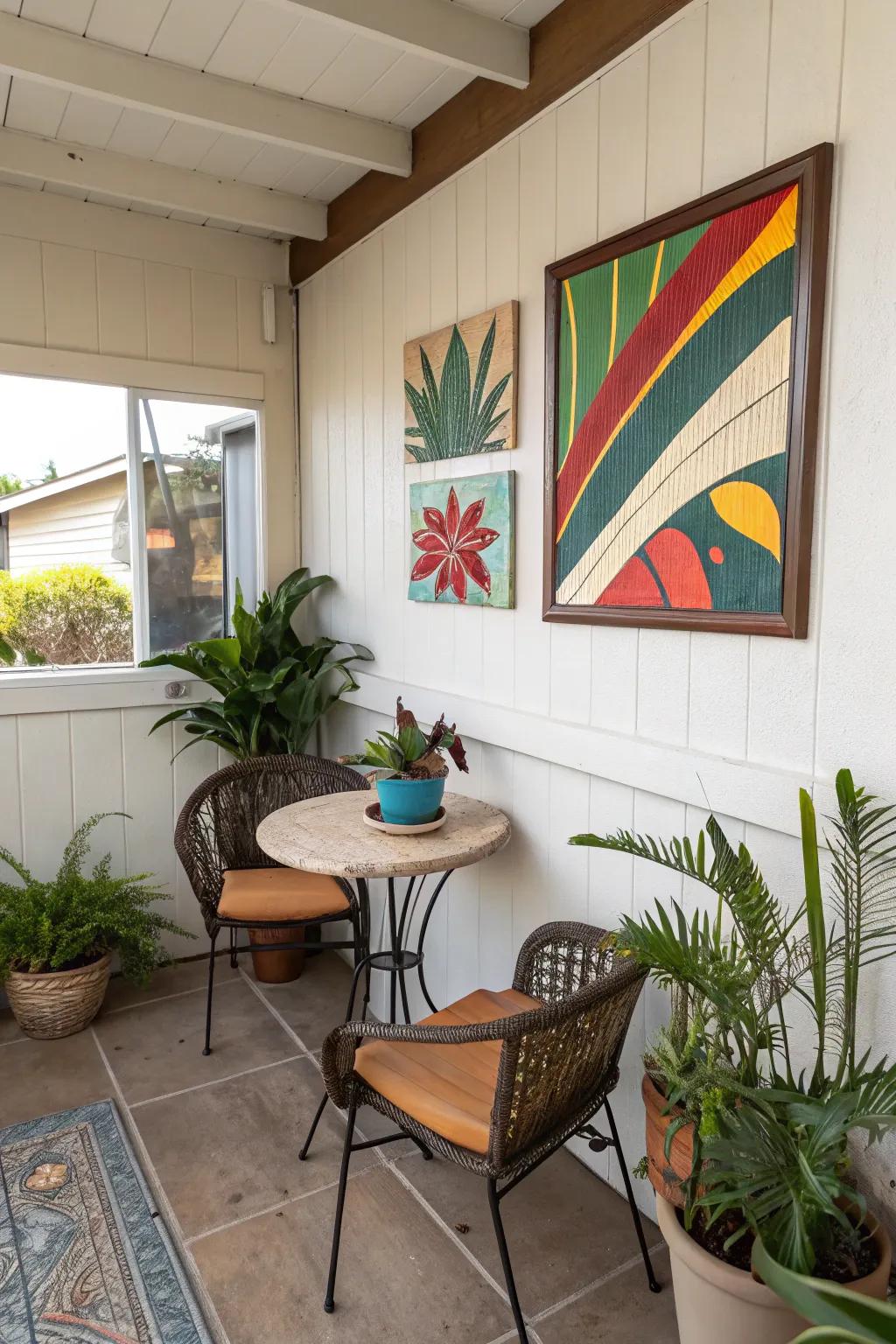Imbue your lanai with vitality and hue via vibrant wall-mounted artistry.
