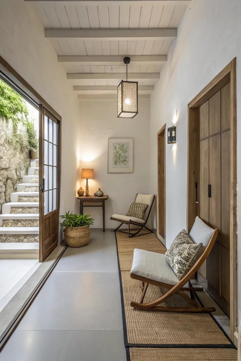 Minimalism engenders a serene and uncluttered landing space.