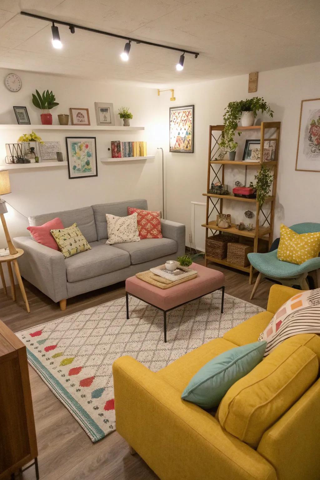 Modular furnishings afford adaptability within diminutive areas.