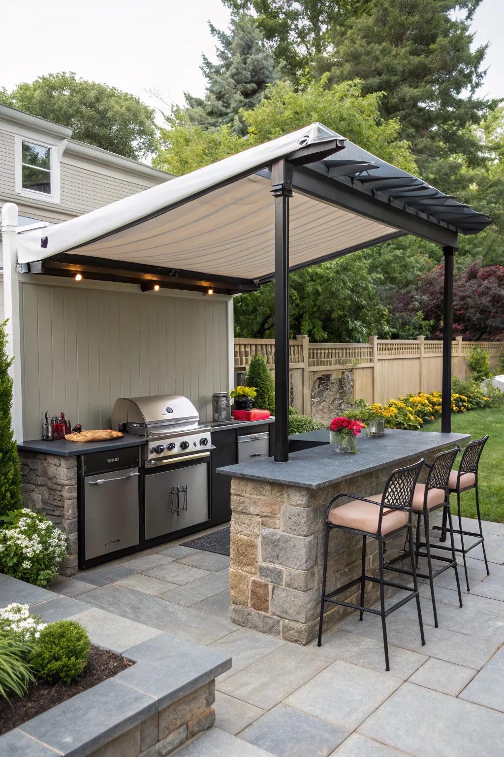 A retractable shade adapts to any weather condition.