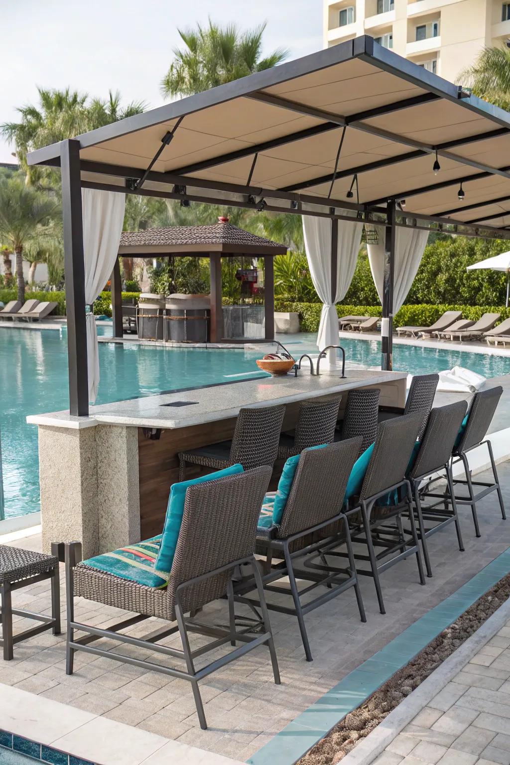 Adaptable seating optimizes area and function in your poolside bar.