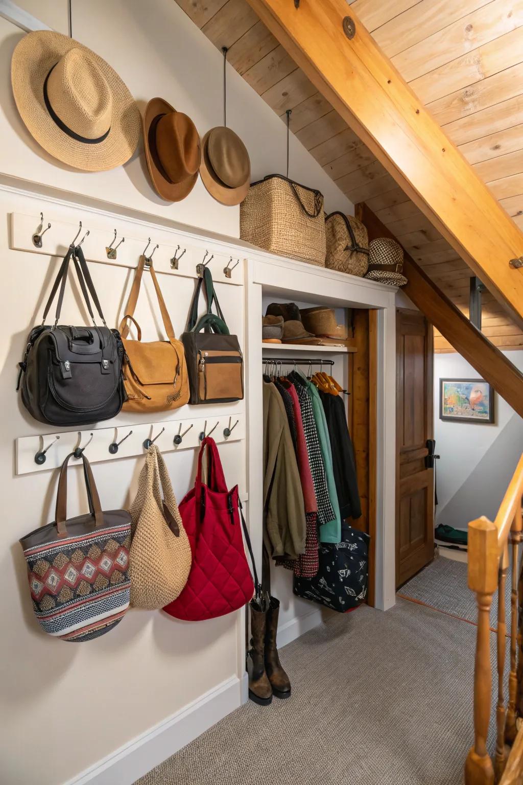 Hooks are great for keeping smaller things out of the way.