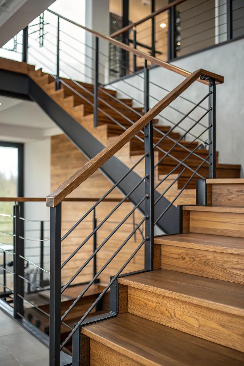 Use materials together to create a modern staircase design.