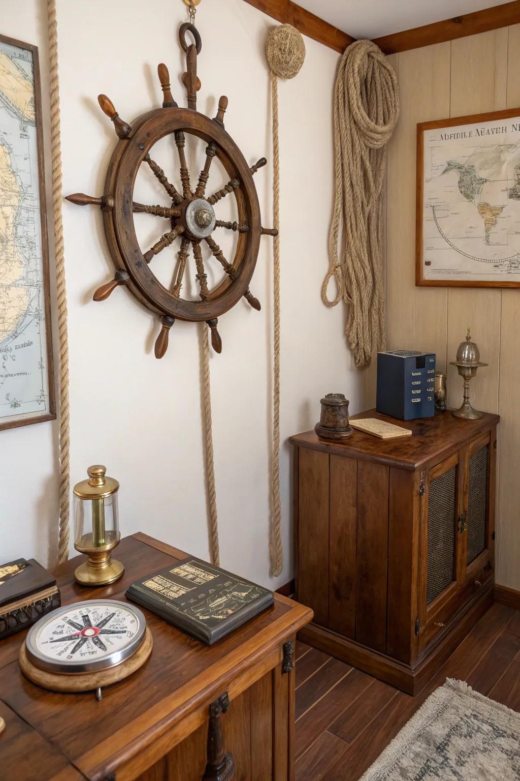 Maritime components contribute an adventurous spirit to steampunk decoration.
