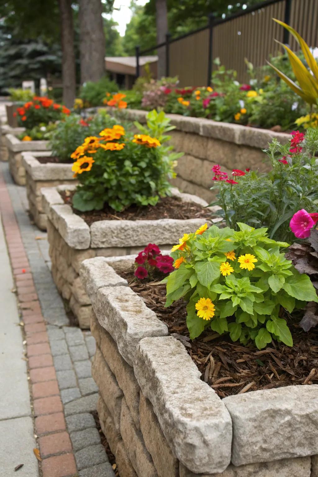 Incorporate altitude and curiosity with lifted stone grow boxes.