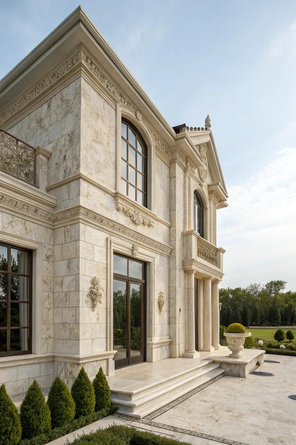 An exquisite house featuring a timeless alabaster stone facade.