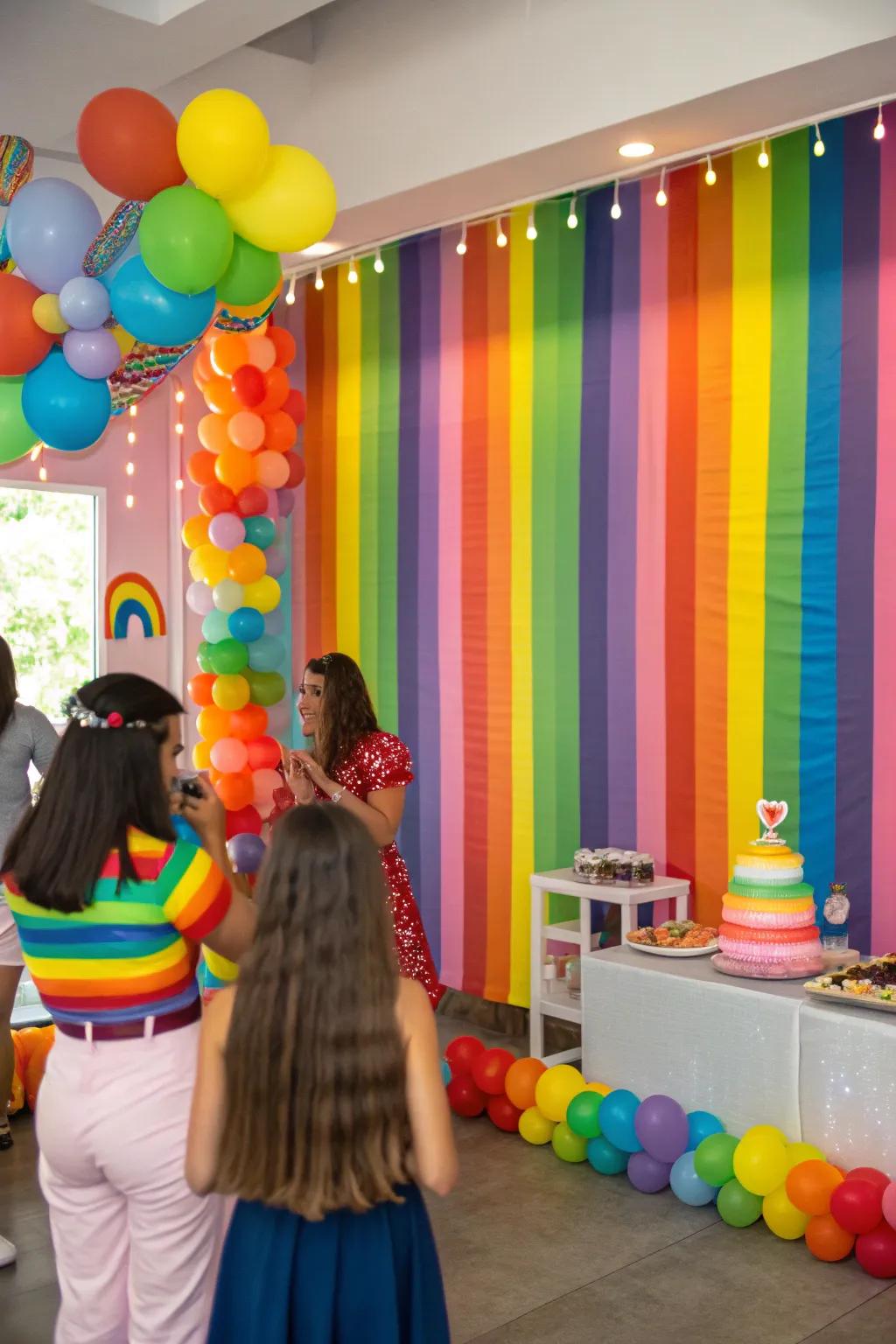A spectrum display backdrop brings a joy-filled atmosphere to the celebration.