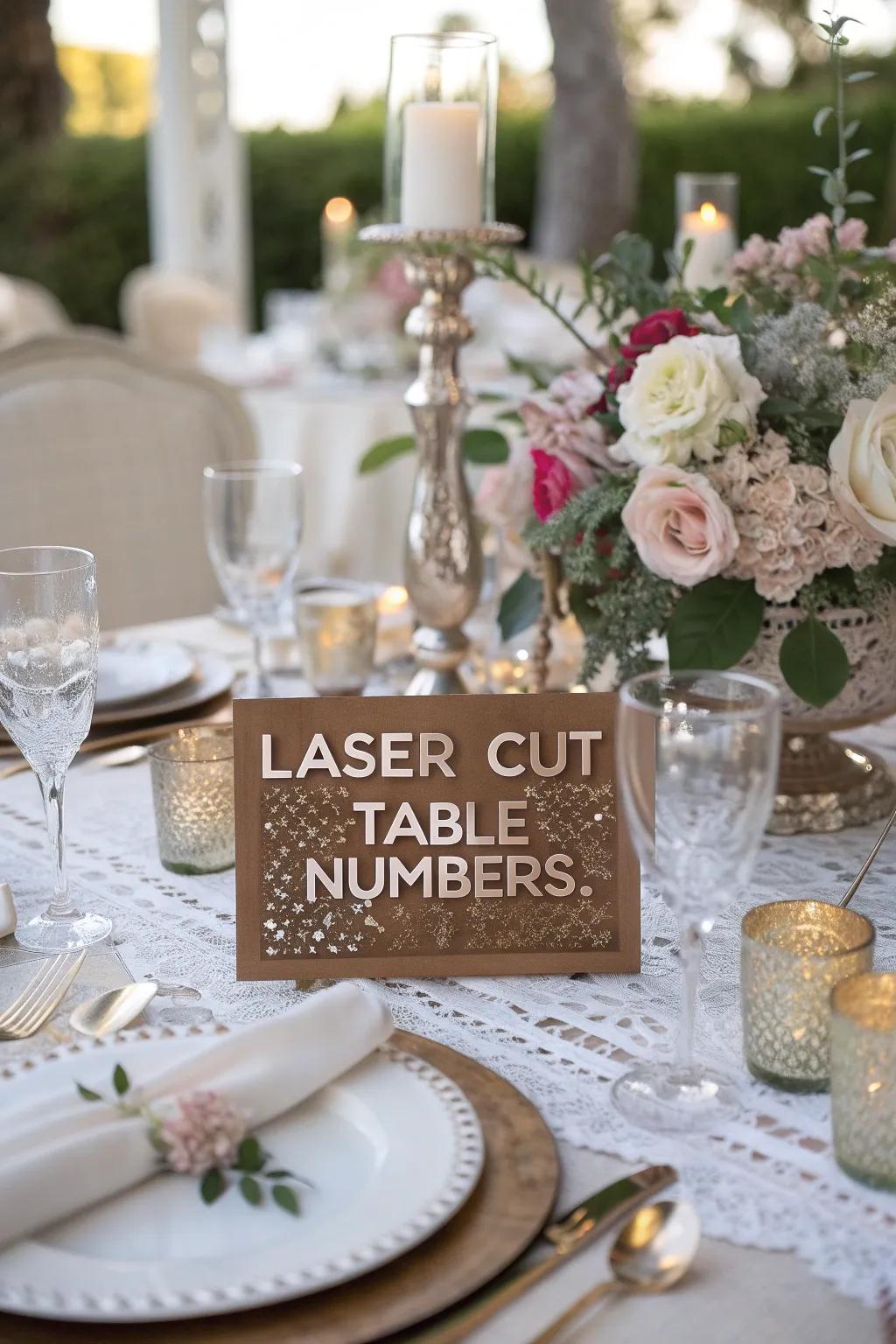 Laser-etched layouts inject artistry and elegance into your tables.
