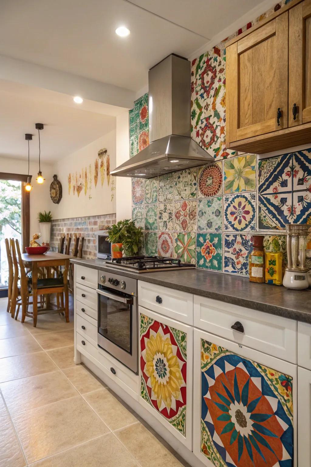 Experiment with designs using a mix-and-match Artisan Motif tile backsplash.