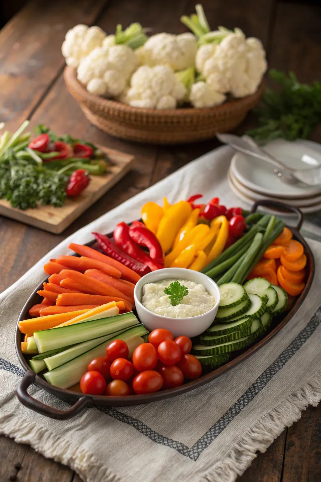 A vibrant vegetable presentation is a healthy and festive option.