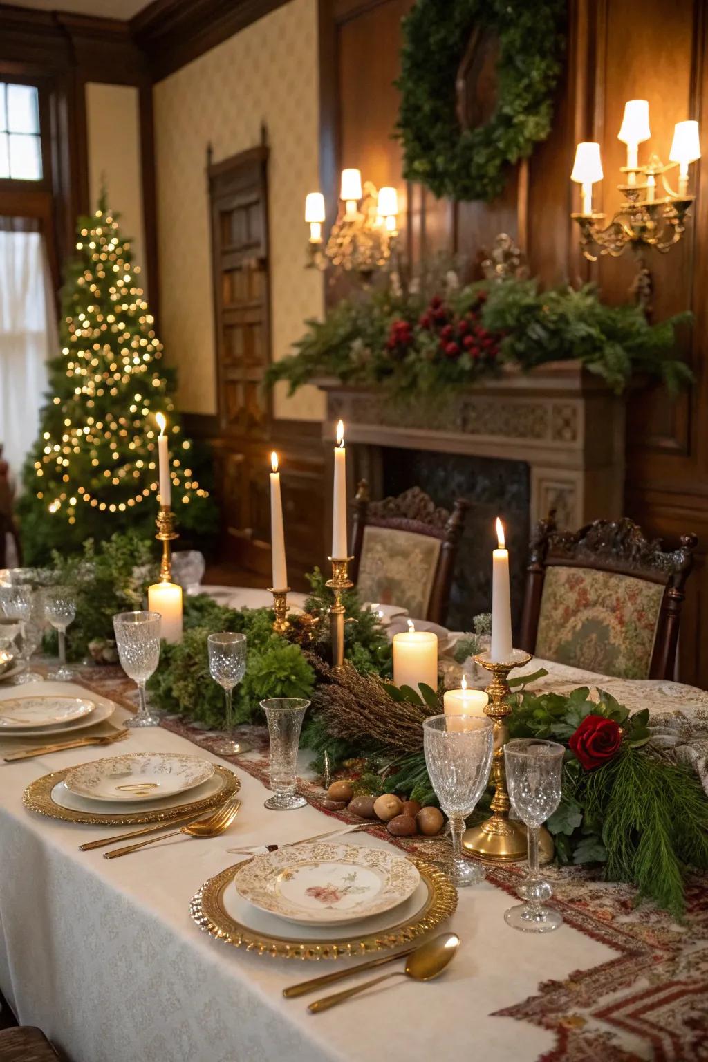 An elegant themed dinner table setting.