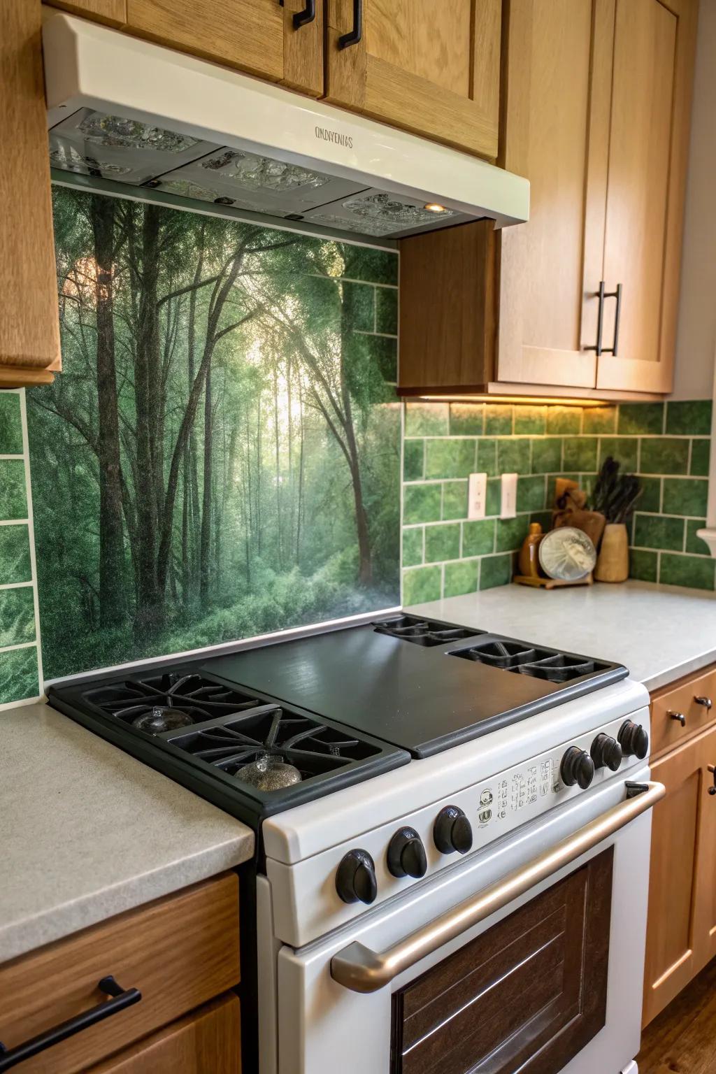 Green squares channel nature's tranquility into your cooking area.