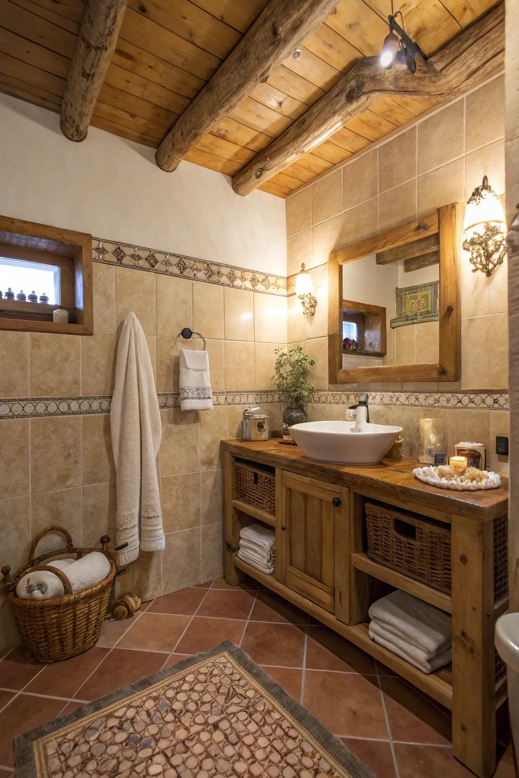 Craft a warm atmosphere through rustic charm tiles.